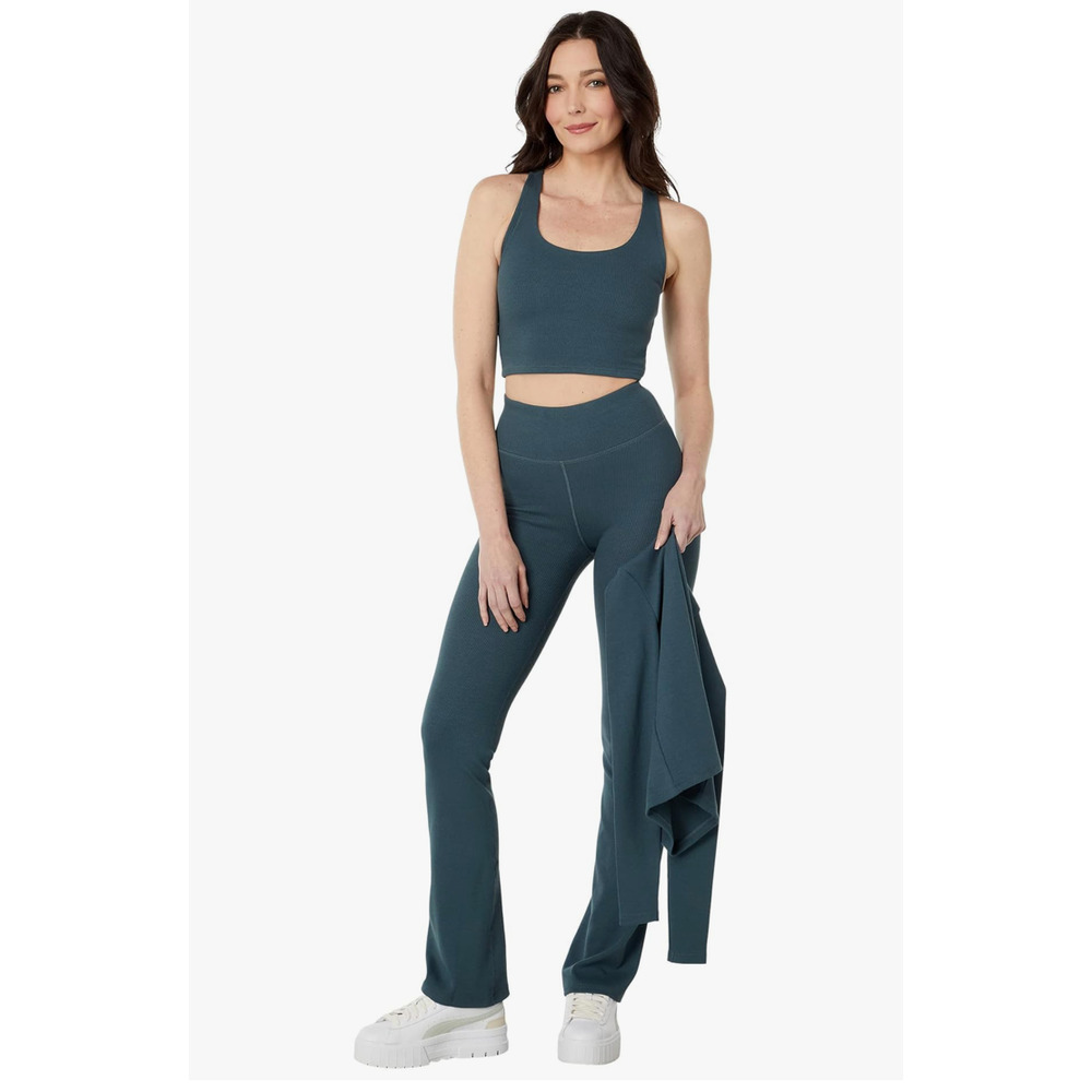 Pact Womens Organic Cotton Stretch Rib Bootcut Leggings Large Ore Blue New - Picture 3 of 10